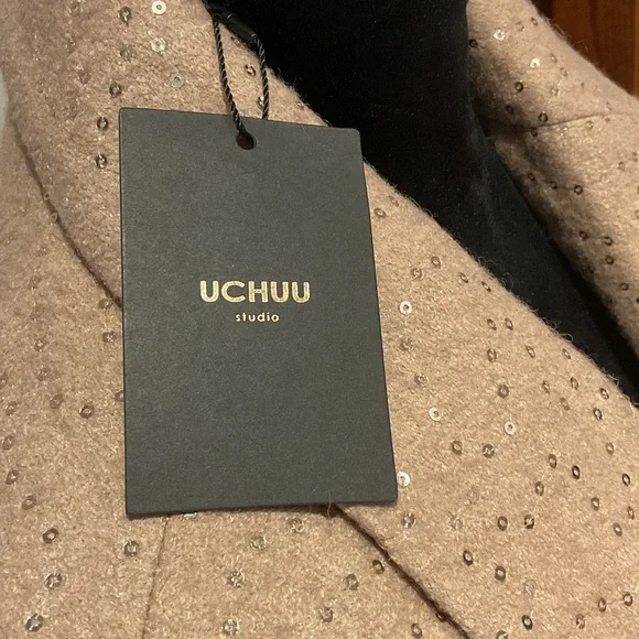 UCHUU Montreal Sparkling Beige Sequin Belted Coat - Picture 2 of 11